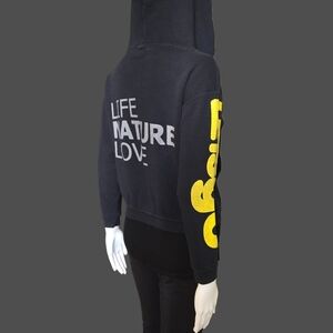 FREE CITY RH Vintage Zip Black Cropped Hoodie LIFE NATURE LOVE LETSgo Graphics M